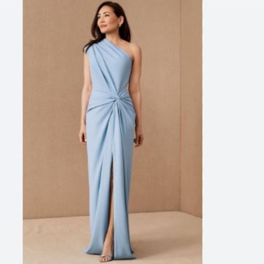 Tadashi Shoji Knotted One Shoulder Evening Gown Powder Blue XS *flaw* NWT